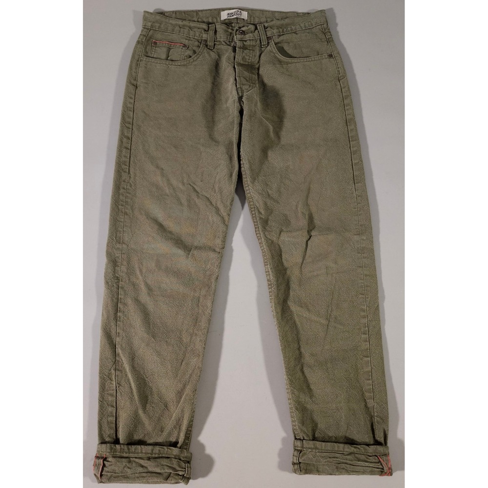 Naked & Famous Jeans Mens 34 Army Green Duck Selvedge Denim Weird Guy